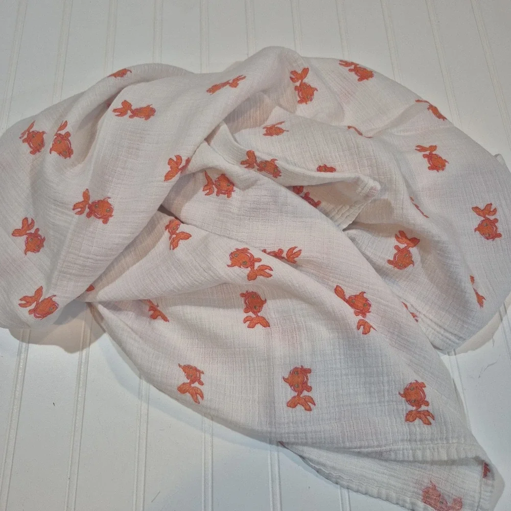 aden + anais Goldfish/Koi Fish White Orange Red Muslin Baby Blanket